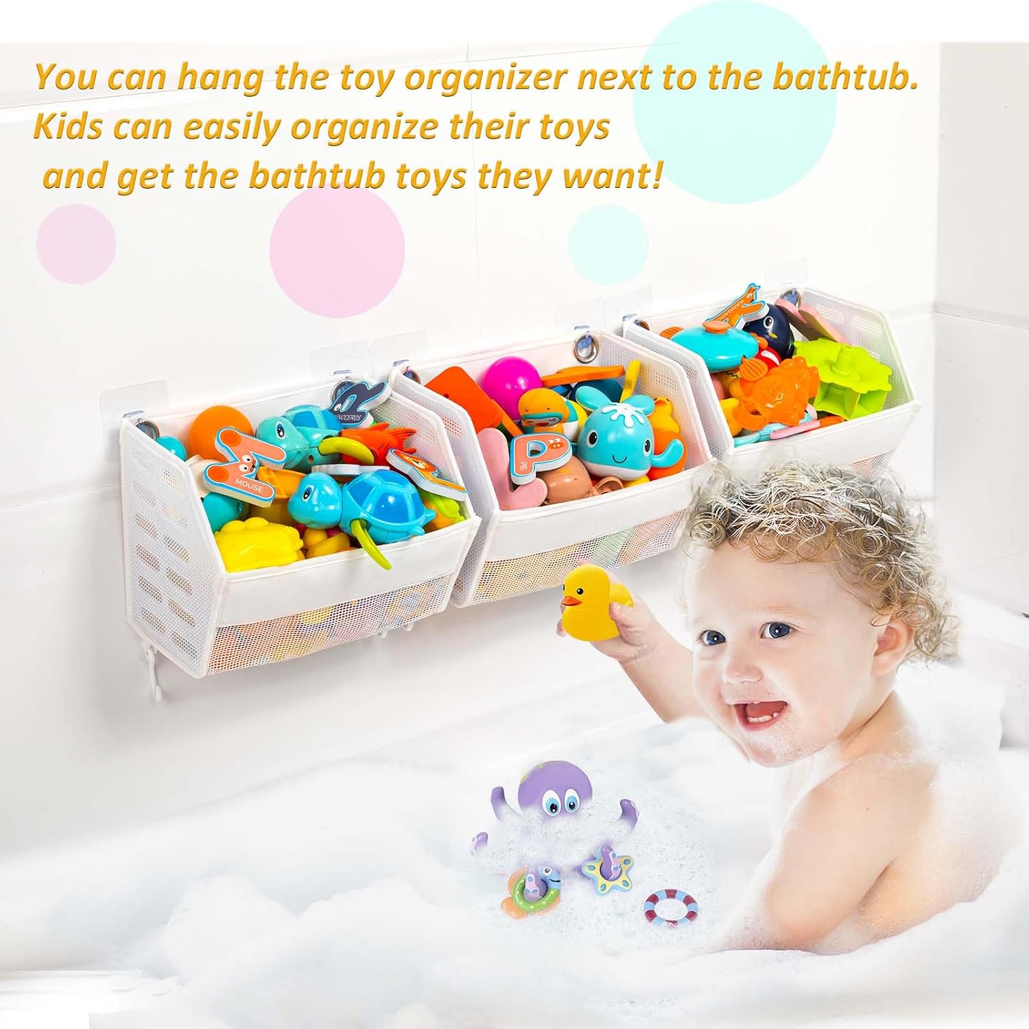 Ligereza bath toy holder 3 Piece Set, Free Arrangement bath toy organizer, Multi-functional bathtub toy holder, Quickly Fish Out bath toy, bath toy holder for Easily Organise and Sort Toys image 3