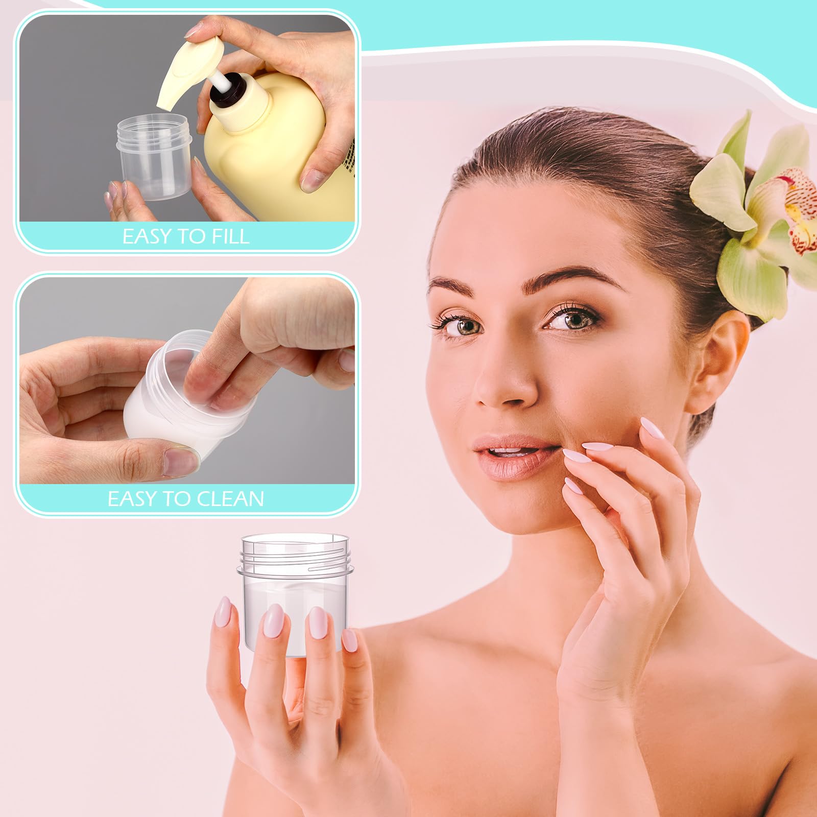 Meanplan Kunststoffbehälter mit Deckel, rund, auslaufsicher, nachfüllbar, kleine Kosmetikgläser für Lotion, Creme, Make-up, Lidschatten, Strass, Proben, Topf, Reiseaufbewahrung, transparent, 100 Stück