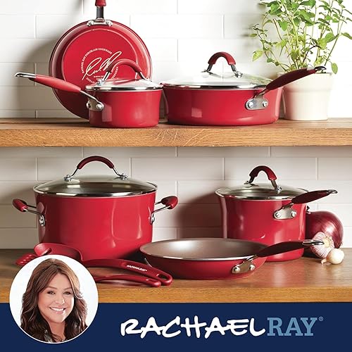 Miniatura 7 de Rachael Ray Cucina Nonstick Cookware Pots and Pans Set, 12 Piece, Cranberry Red Rojo arándano