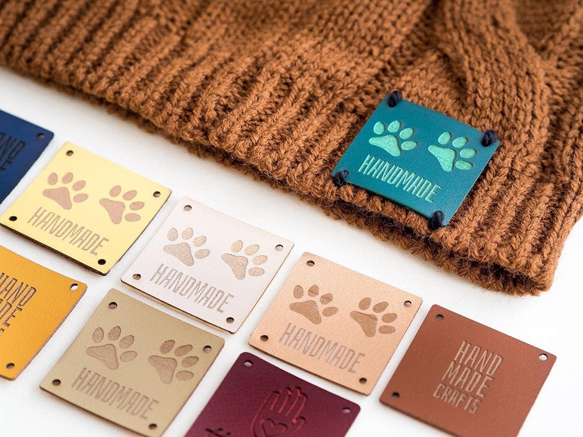 Personalized Sew-On Faux Leather Tags, Custom Vegan Handmade Item Tags, Knitted Beanie Label, Vegan Leather Custom Logo Text Icon Print Label PVC Leather Labels image 2