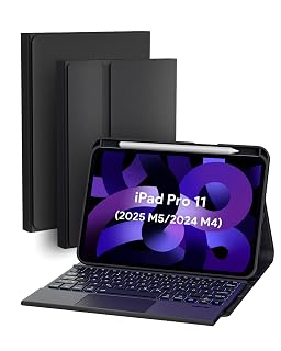 Doohoeek Schutzhülle mit Tastatur für iPad Pro 11 Zoll M5/M4 (2025/2024), Bluetooth Kabellose Beleuchtete Abnehmbare Tastatur mit Multi-Touch Trackpad, QWERTZ, Schwarz - Amazon product rated Grade A
