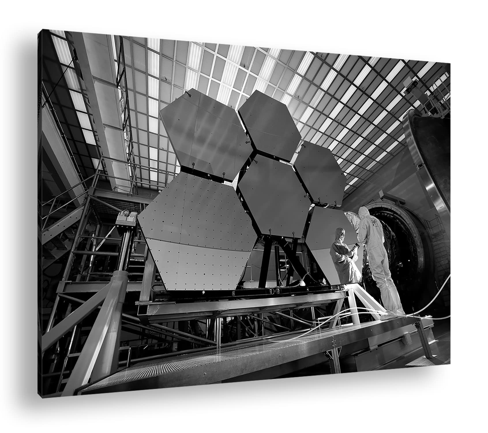 Specchio telescopico gigante, formato 120 x 80, effetto: bianco e nero come stampa su tela, motivo già incorniciato su telaio in vero legno, stampa digitale di alta qualità, nessun poster o poster
