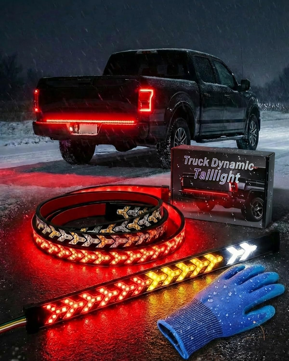 60-Inch LED Tailgate Light Bar Strip,2026 Truck Dynamic Taillight with Brake, Turn Signal, Reverse & Strobe Lighting,Weatherproof Arrow Design Turn Signal Flexible Strips,Plug and Play Easy Install