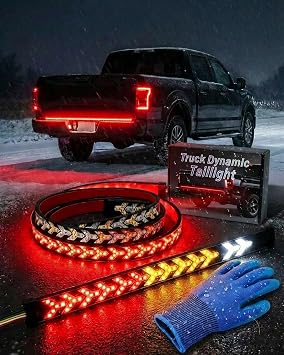 60-Inch LED Tailgate Light Bar Strip,2026 Truck Dynamic Taillight with Brake, Turn Signal, Reverse & Strobe Lighting,Weatherproof Arrow Design Turn Signal Flexible Strips,Plug and Play Easy Install