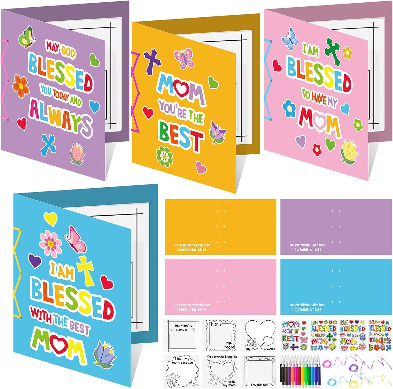 24 Set Religious Mother’s Day Journal Craft Kit,Color Your Own All About Mom Poster Coloring Craft for Preschool Kindergarten Elementary School Students Mothers Day Gifts School Home Activities