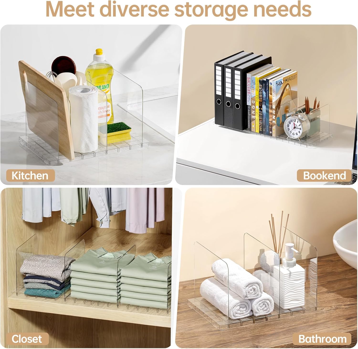 Purse Organizer for Closet, Stackable Handbag Storage Shelf, Adjustable Clear Shelf Dividers, Keep Clutch, Bag, Pocketbook Upright, for Bedroom (Clear)