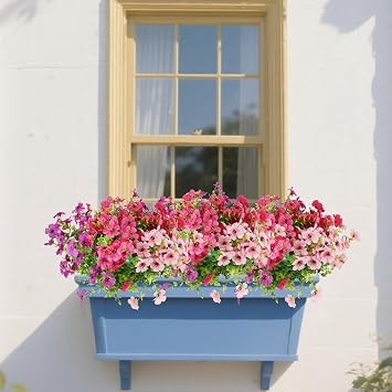 9 Bundles Artificial Flowers Outdoor UV Resistant Fake Flowers No Fade Faux Plants Garden Porch Window Box Decorating, Pink