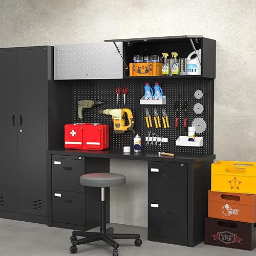 Miniatura 2 de Armario de pared de metal para garaje, armario de almacenamiento flotante para garaje, montaje en pared, armario de tienda superior, caja de