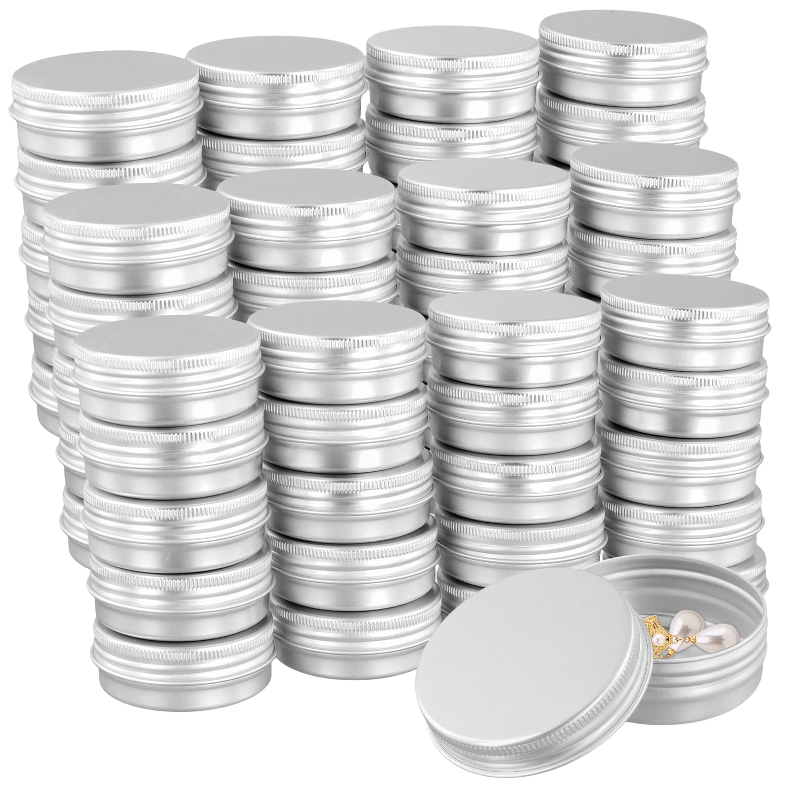 Joikit Women's Silver 60Pcs 30Ml Aluminum Tin Cans, 1Oz Aluminum Tin Jars, Small Round Metal Empty Containers For Cream, Lotion, Beads