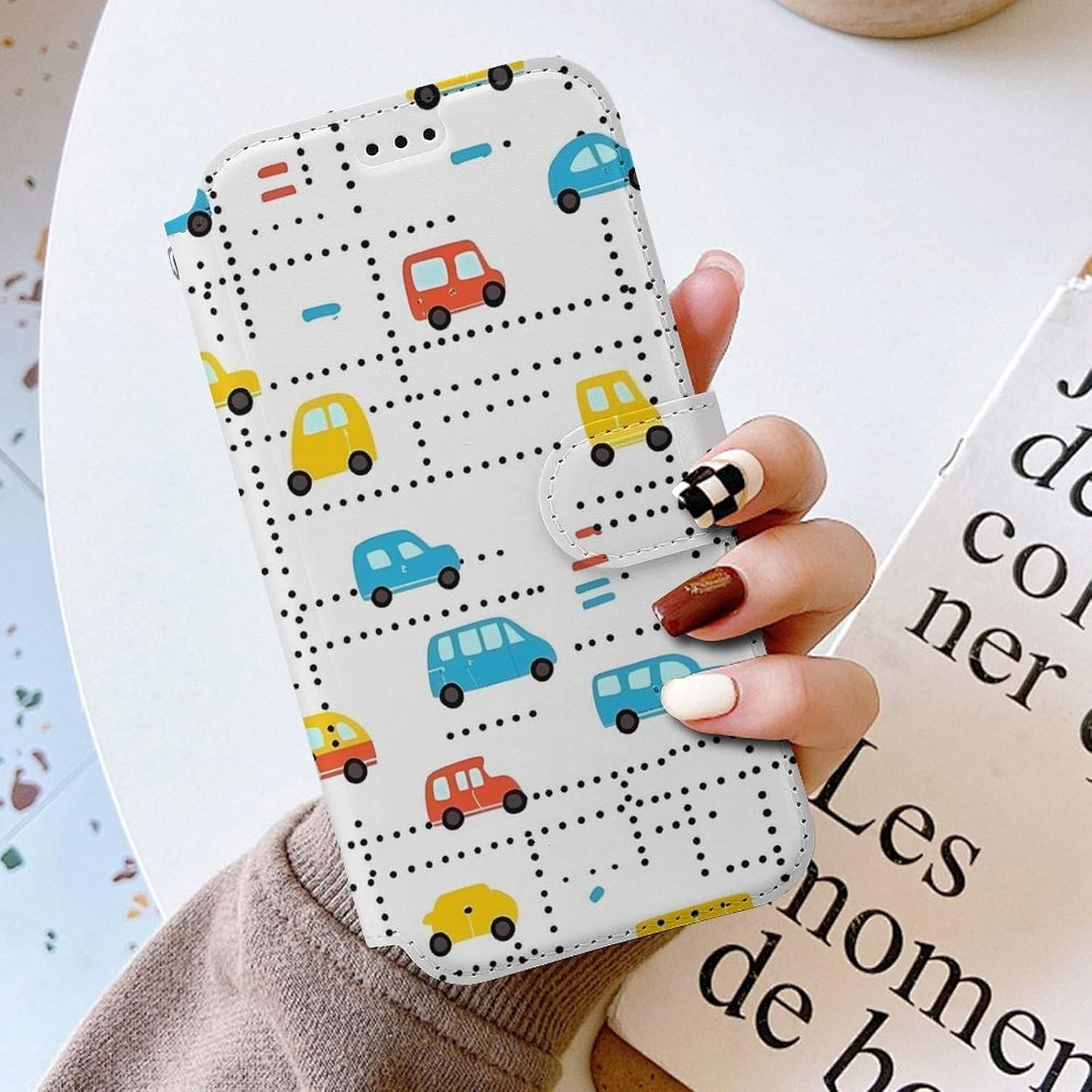 Colorful Vehicle Bus Vehicle Compatible with iPhone 16/16 Plus/16 Pro/16 Pro Max/16 E Case Phone Wallet Card Holder Flip Cover with Wrist Strap