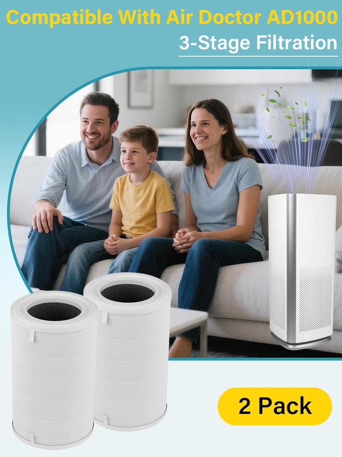 1000 Replacement filter for AirDoctor 1000 Air Purifier, 2-Pack Integrated Premium with Activated Carbon and Pre-Filter - Image 6