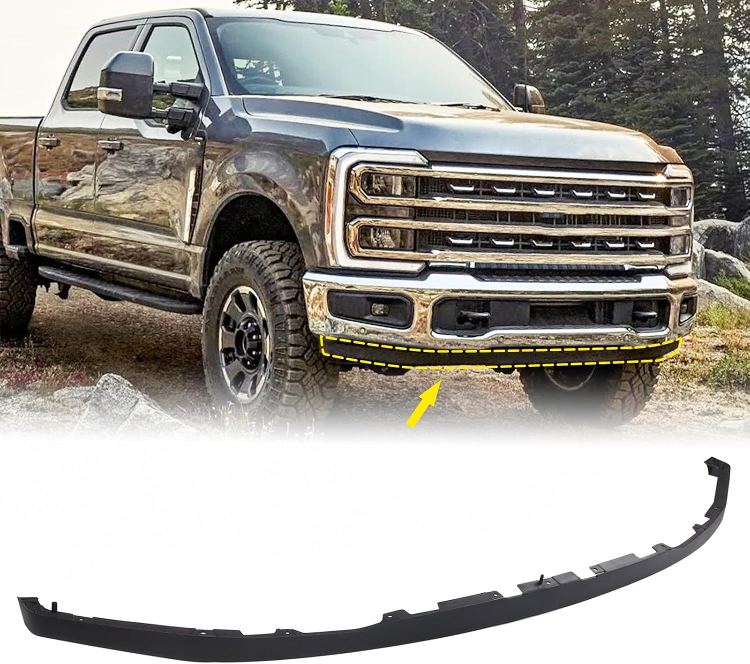 2.15 Inches Front Bumper Lower Valance Panel Deflector Air Dam Fit for 2023 2024 2025 Ford F250 F350 Super Duty Tremor Model Only Matte Black Car Bumper Assembly PC3Z17626CA