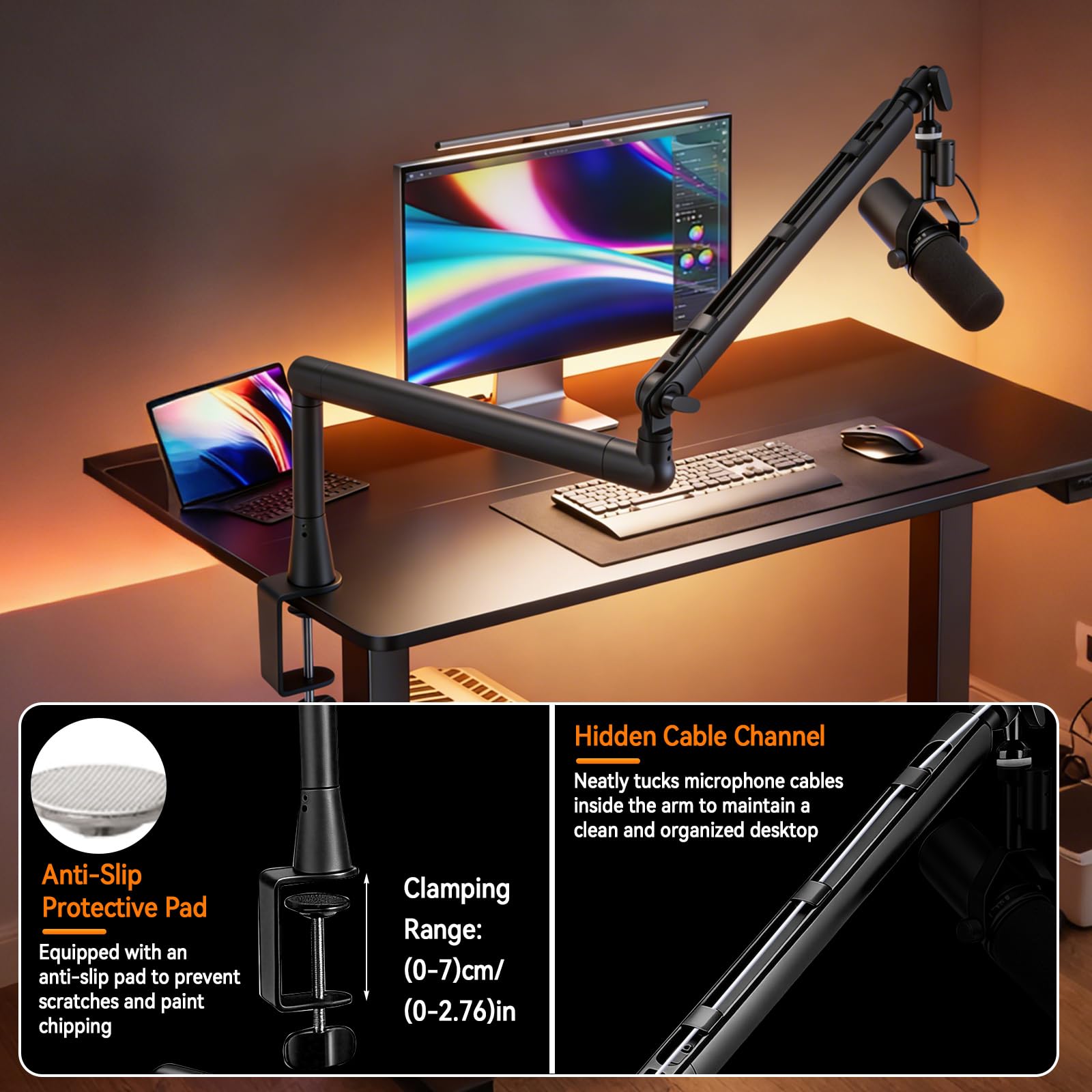 Mikrofonarm Verstellbarer, Overhead Mikrofon Arm 180° e 90° drehbarer Mikrofonständer Tisch Stabiles Microfon Boom Arm Klappbarer Mikrofonhalter für 3/8 "- e 5/8" - Standardanschlüsse