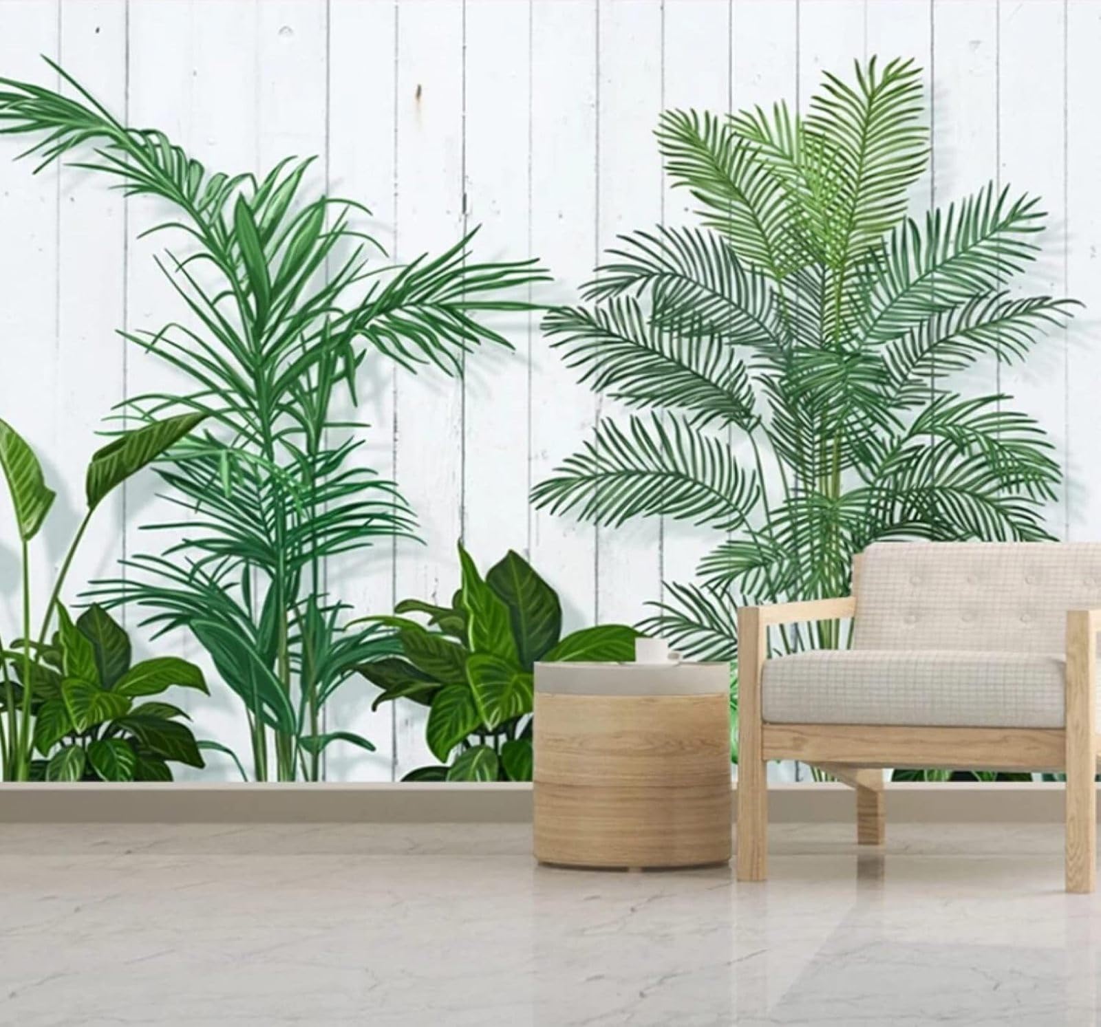 Xlming 350Cm×256Cm(B×H) Minimalist Woodgrain Fresh Plants Green Leaves 3D Wallpaper Luxury Home Dining Decor Paste Sofa Living Room The Wall For Bedroom Mural-350Cm×256Cm