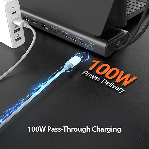 Miniatura 6 de j5create Estación de acoplamiento de pantalla USB C Dual 4K60 (12 en 1), ranura SSD M.2 integrada, HDMI, DisplayPort, 10Gbps USB-A, lector de