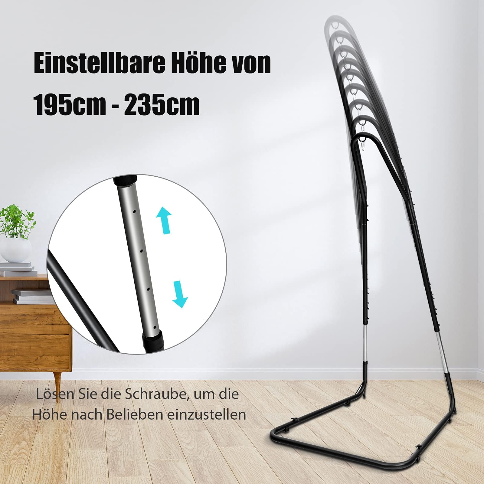 FANTASK Poltrona sospesa con Telaio in Metallo, Altezza Regolabile e Portata 150 kg, Supporto per Poltrona sospesa con Design Resistente alle intemperie