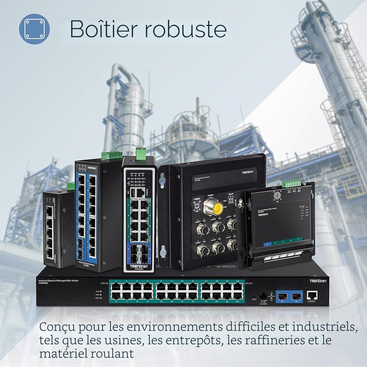 TRENDnet, TI-PG50, Commutateur Gigabit Industriel renforcé Non géré à 5 Ports, 10/100/1000 Mbps, commutateur sur Rail DIN, 4 Ports Gigabit PoE+, 1 Port Gigabit