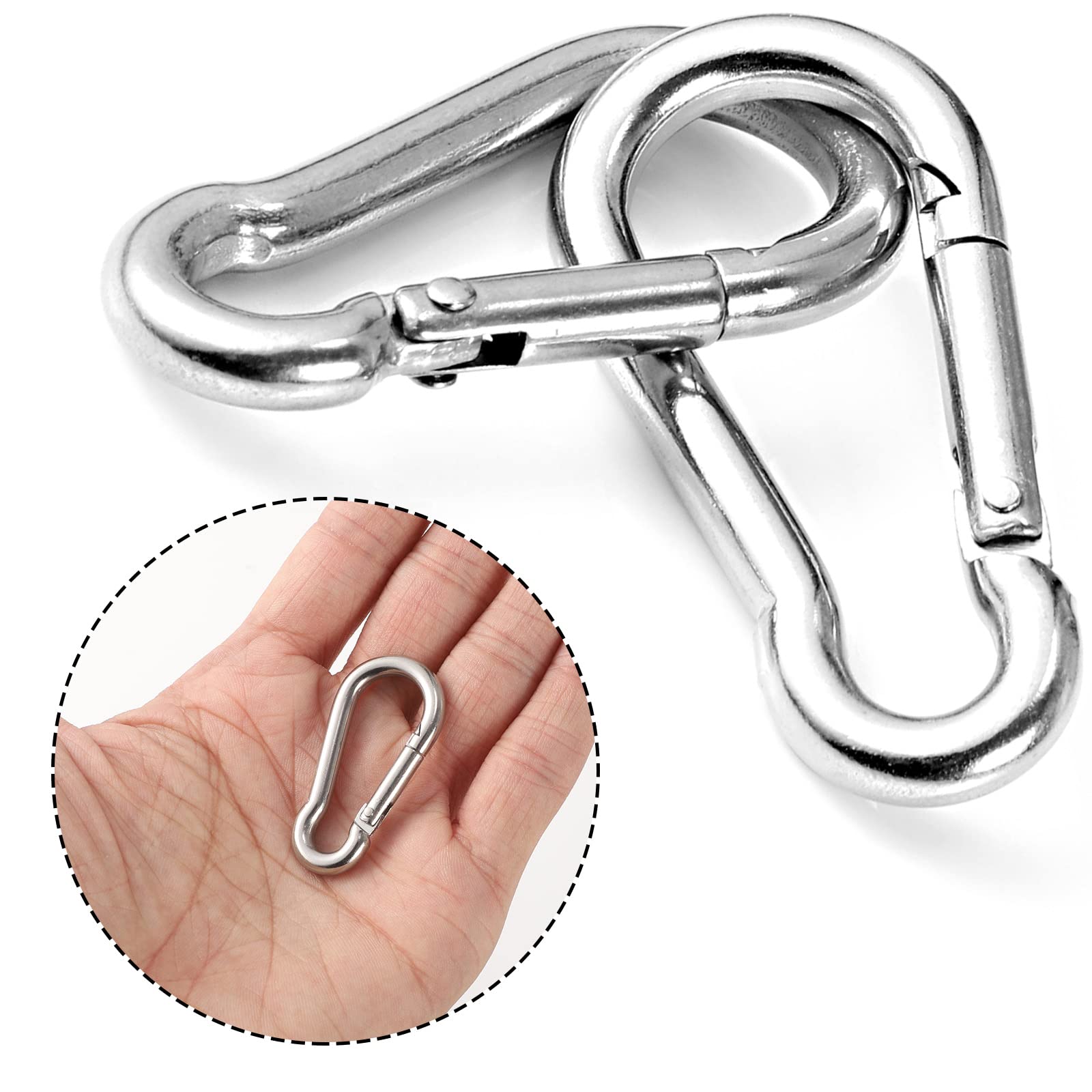 15 Moschettoni In Acciaio Inox - 40mm - Portata 36kg - Per Chiavi, Trekking, Pesca - Foto 3