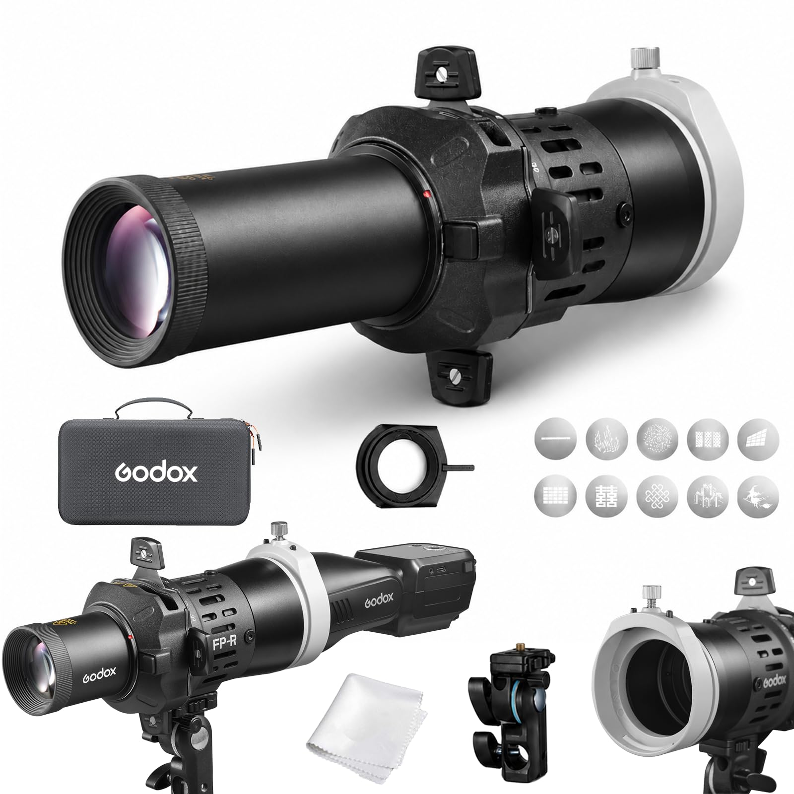 Godox FP-R-19 - Projecteur de flash à tête ronde - 19° - Pour V1 V1Pro V100 AD100Pro II H200R - Rotation à 360° - Avec boîtier en métal - Pour gobos et films colorés
