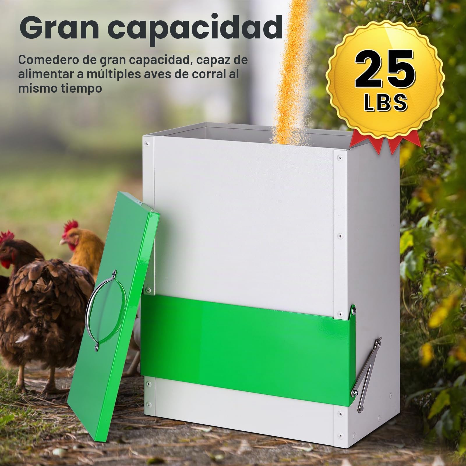 Comedero para Pollos, Alimentador Automático para Aves de Corral, 11KG Comida para Patos con Tapa Comedero para Aves de Corral a Prueba de Lluvia Apto para Pollos Patos Pavos