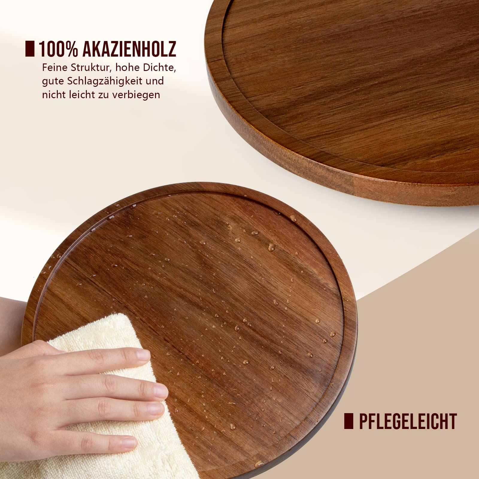 ANBOXIT Drehteller Organizer Lazy Susan, 30,5 cm Drehteller Akazie Holz
