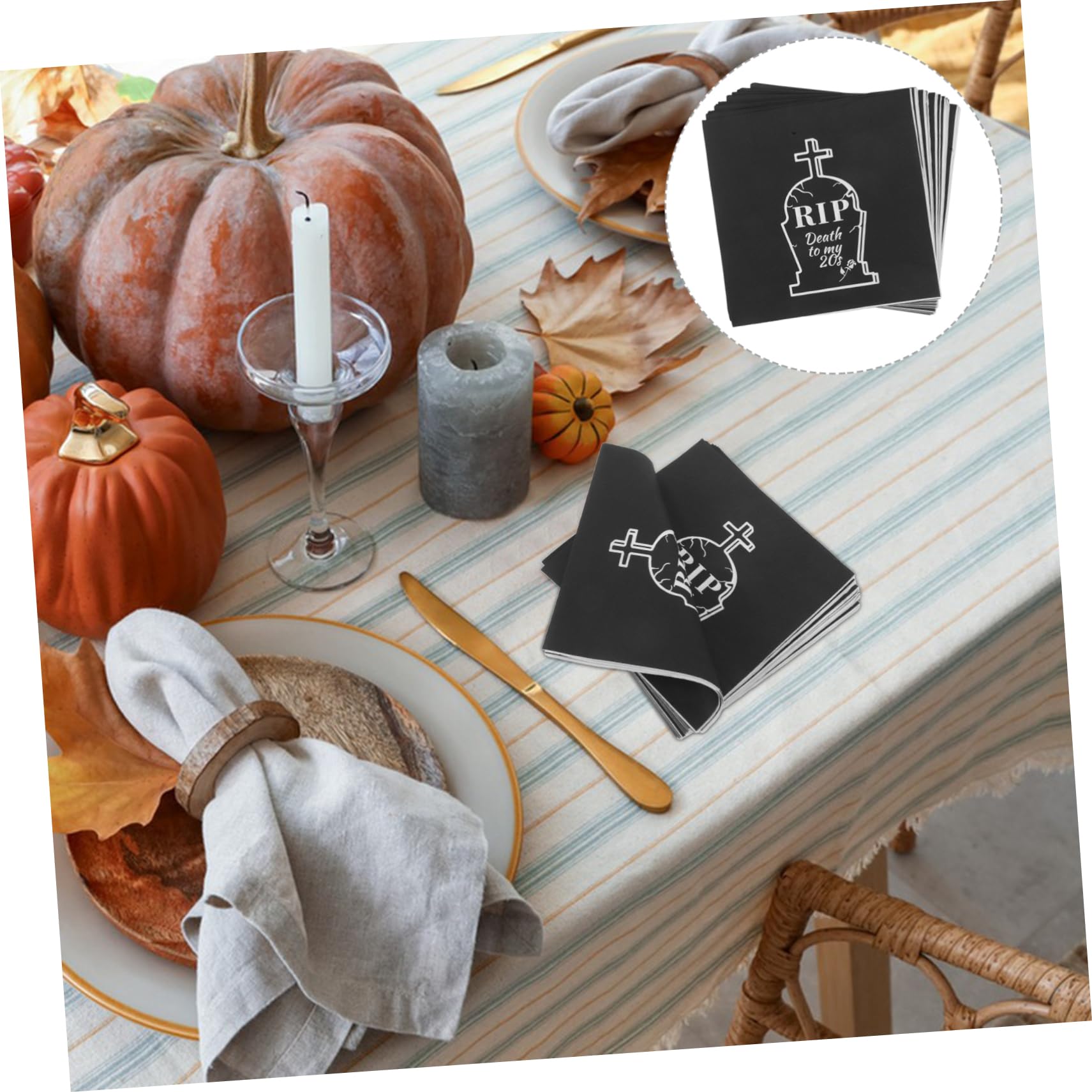 ABOOFAN 20 Pezzi Tovaglioli Neri da Festa Tema Lapide in Carta ad Alta Assorbenza Decorativi e Pratici per Party Compleanno Fine Anni 20 Decorazione Unica e Creativa