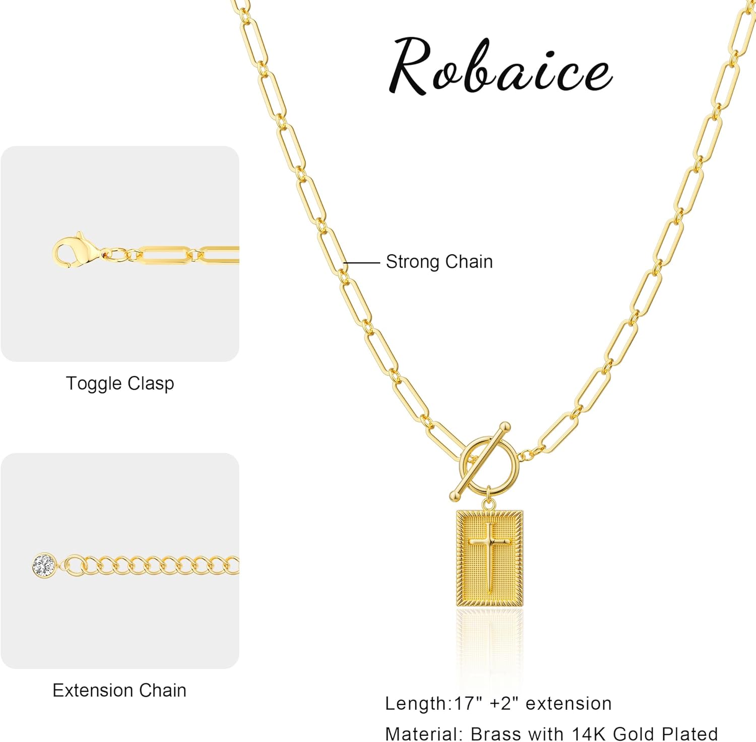 Valentines Day Gifts 14K Gold Plated and Silver Plated Cross Necklace for Women, Non-Tarnish Faith Jewelry with Toggle Clasp, Fashion Necklace Gifts for Women, Christian Faith, Communion, Birthday & Christmas - Image 7