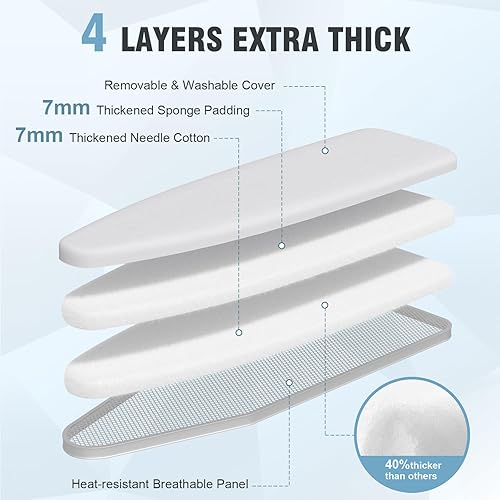 Miniatura 3 de oleaf Ironing Board with Cover and Thicken Pad 43 x 13 Height Adjustable Full Size Foldable Iron Board with Iron Rest, Stable Steel Legs, Metal