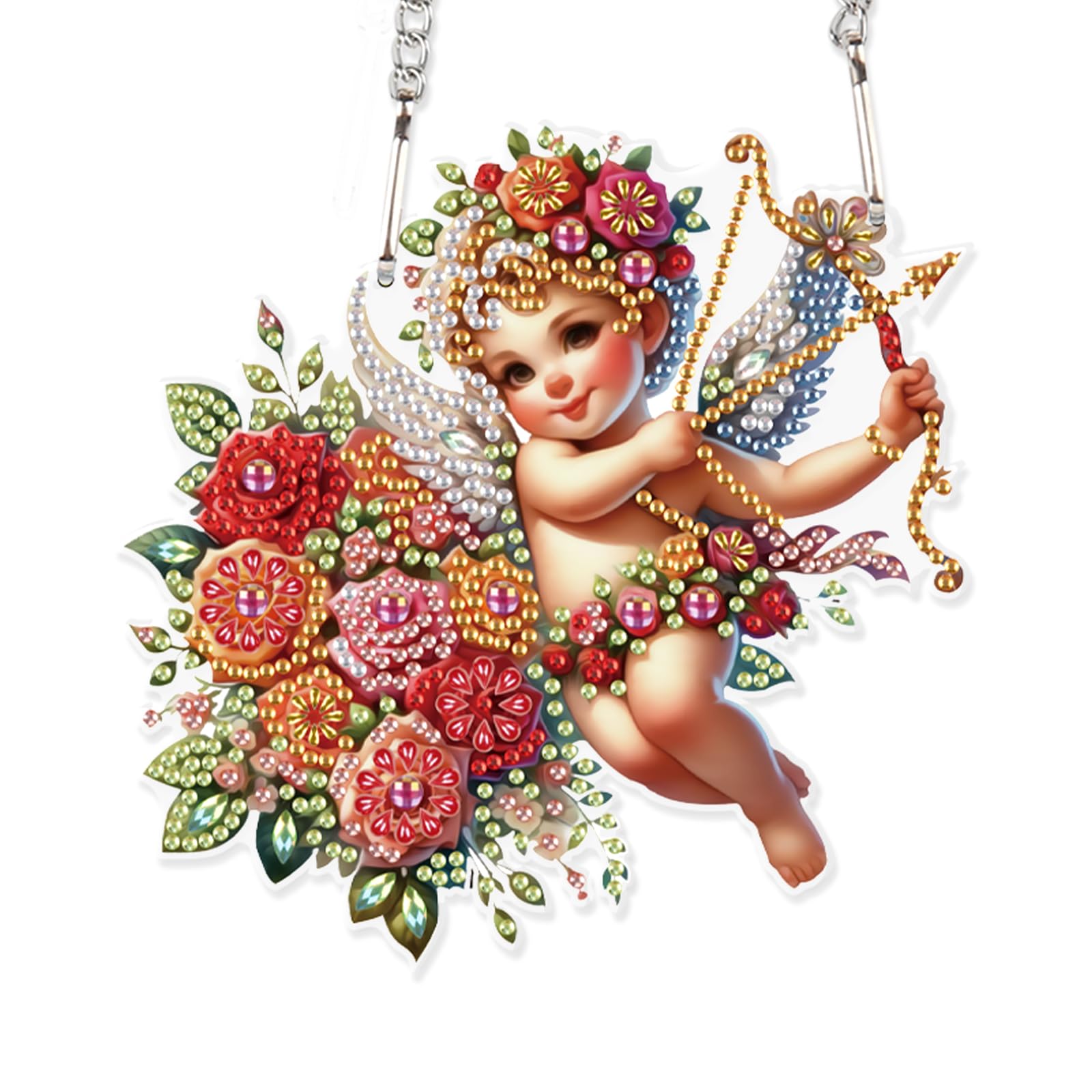 AiYuanzsh DIY 5D Diamond Art Painting Pendant Kit Flower Cupid Special Shape Rhinestone Diamond Art Crafts Wall Hanging Art Door Window Home Decoration Pendant Ornament Valentine's Day Gift