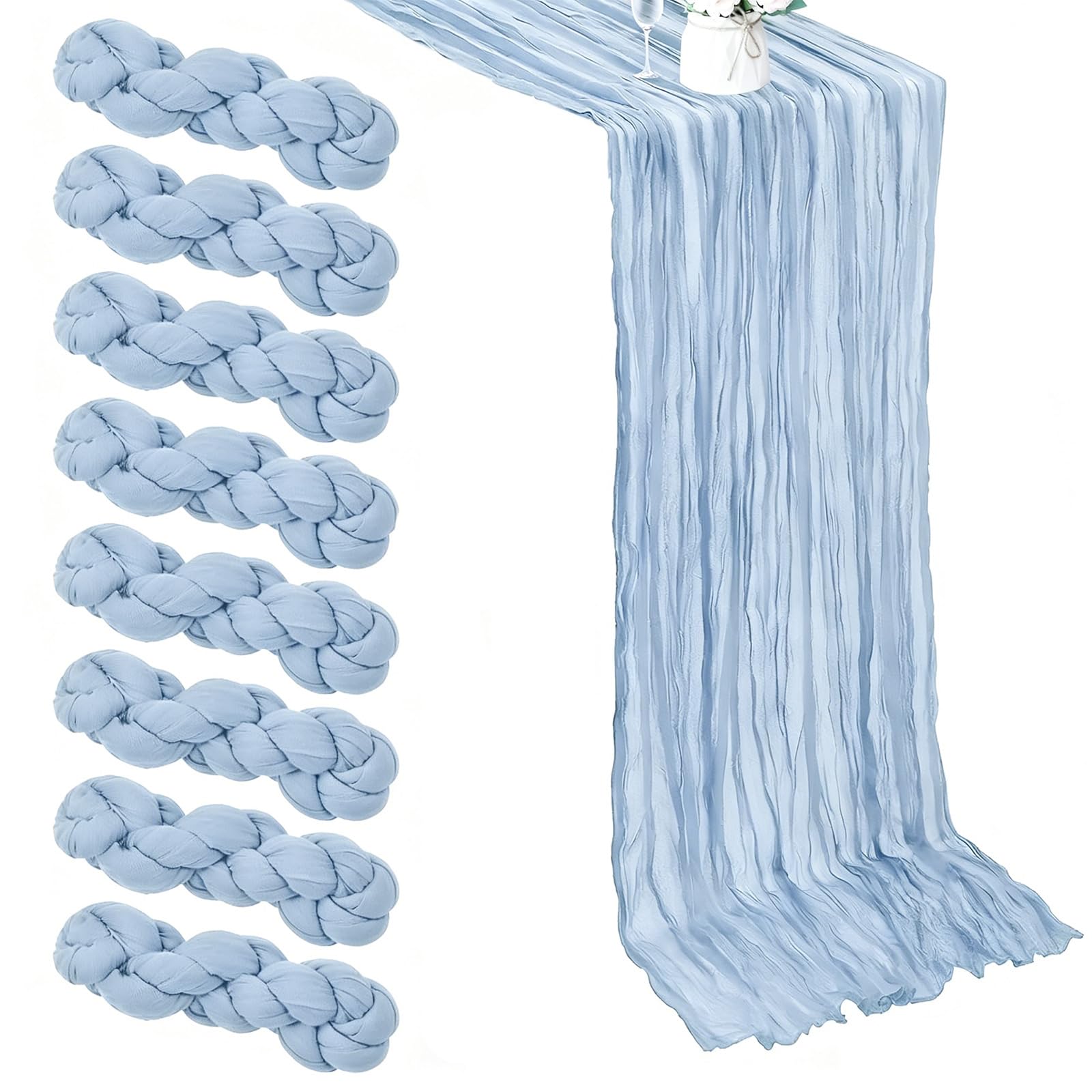 8 Pack Cheesecloth Table Runner, 10Ft Light Green Boho Gauze Cloth Table Runner for Wedding Holiday Party Birthday Party Decoration(55x300 cm) (Blue)