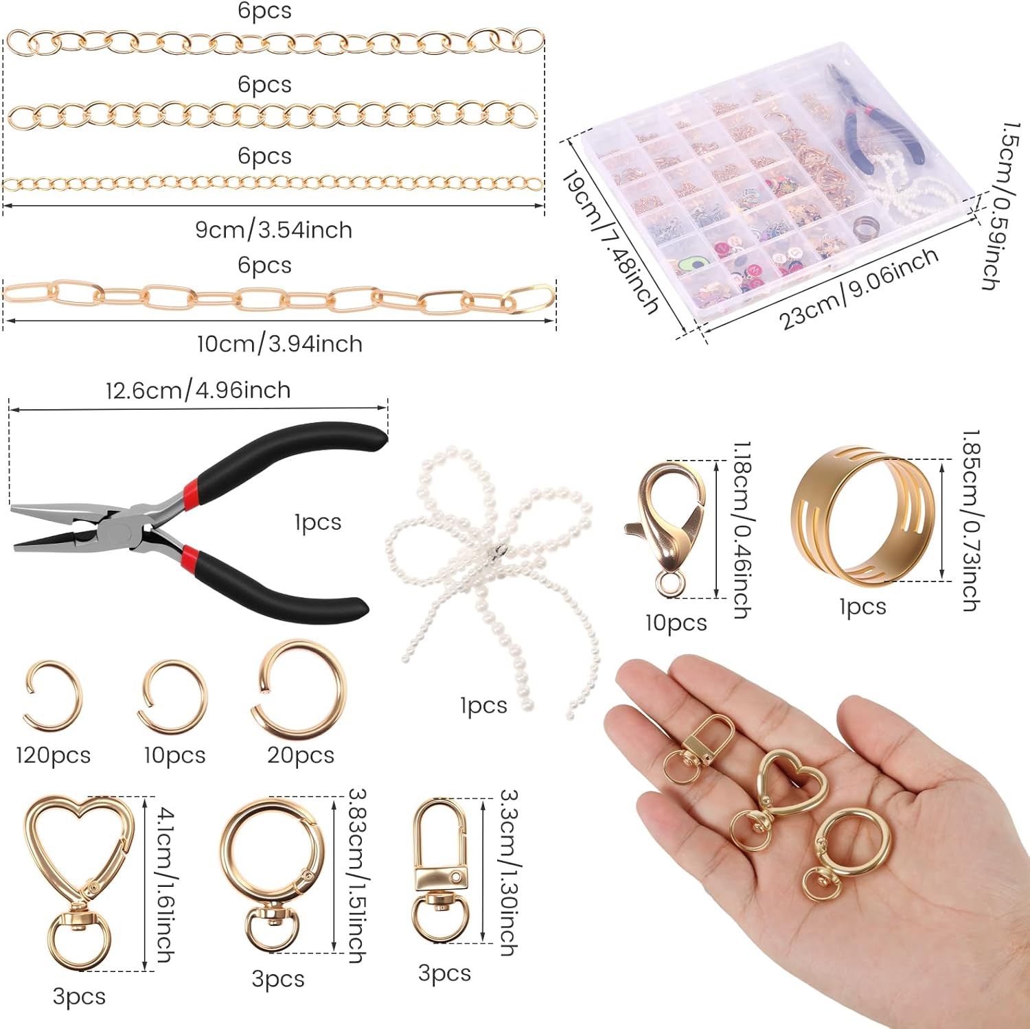 Muyoka 314Pcs Charms Lip Gloss Keychain Making Kit, Bag Keychain Charms with 3 Types Keychains Clips 24 Extender Chain 118 Charm and Plier, Bag Charm Kit for DIY Crafting and Jewelry Making (314 Pcs) - Image 6