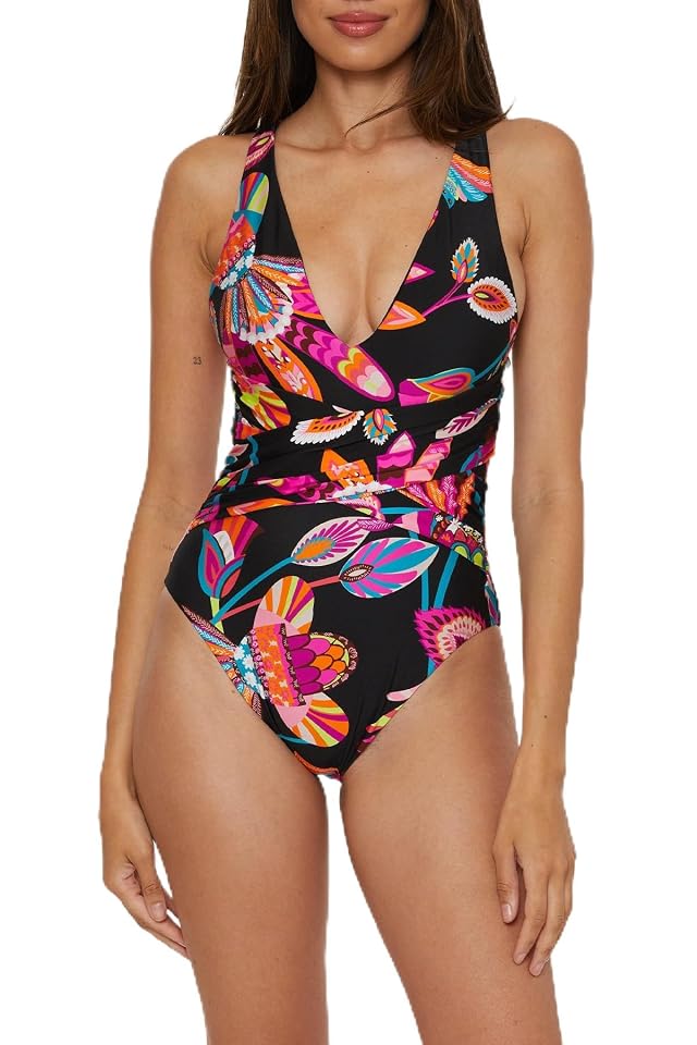 Trina Turk Womens Luminary One Piece Swimsuit Floral Print Adjustable Bathing Suits for Women