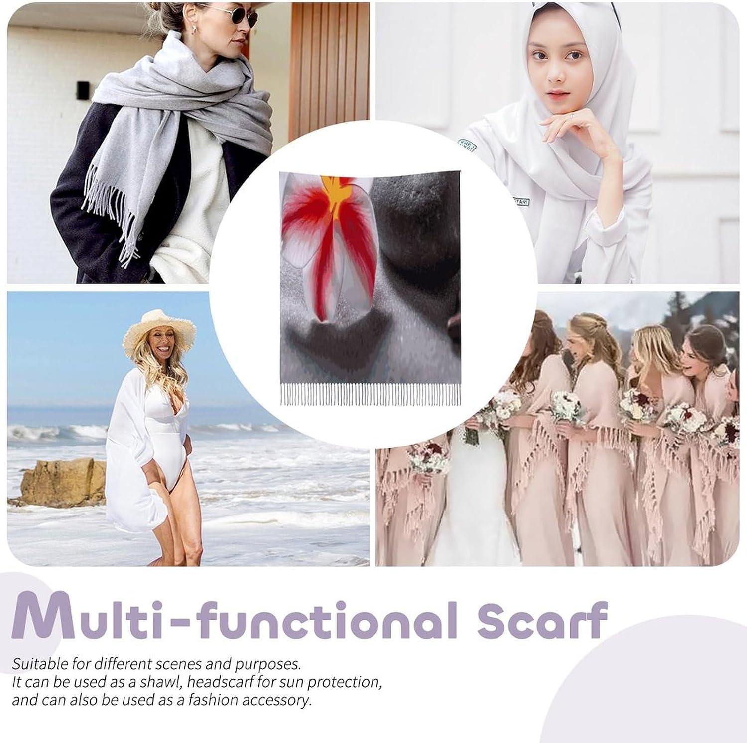 Tropical Flower And Zen Stone Scarf for Women Men Soft Warm Fashion Blanket Scarves Classic Cashmere Feel Scarf Long Shawl Large Scarves Cold Weather Thick Blanket Scarfs