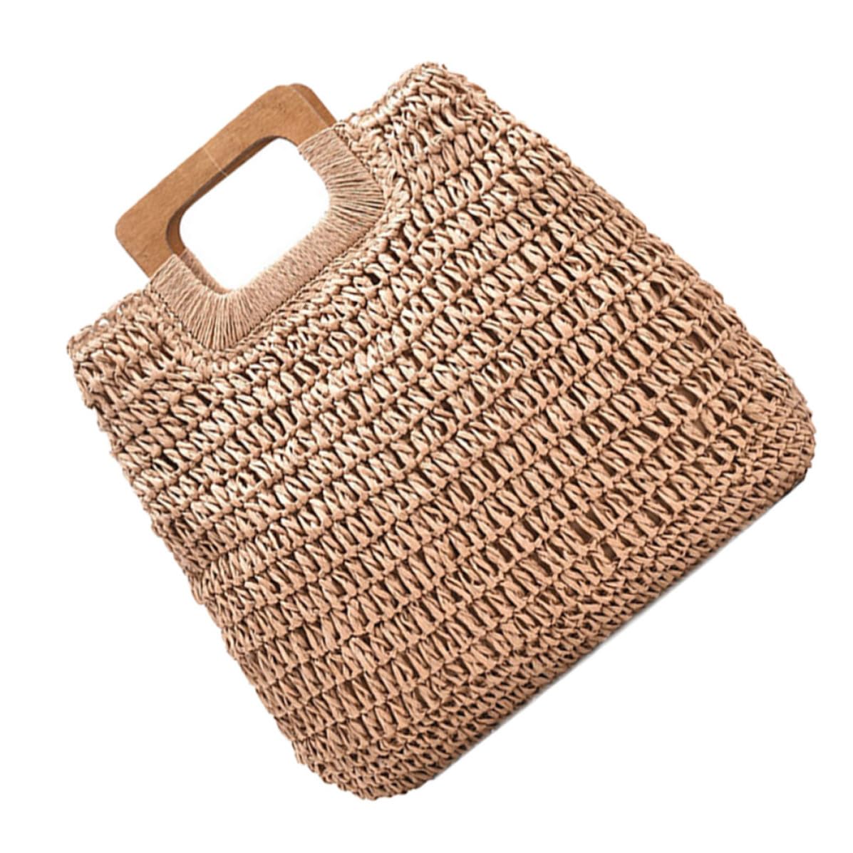 Bolso de Playa Tejido a Mano al Crochet, Bolsa de Almacenamiento Portátil, Gran Capacidad, Ligero, Color Caqui, para Mujer, Compras Diarias y Vacaciones Playa