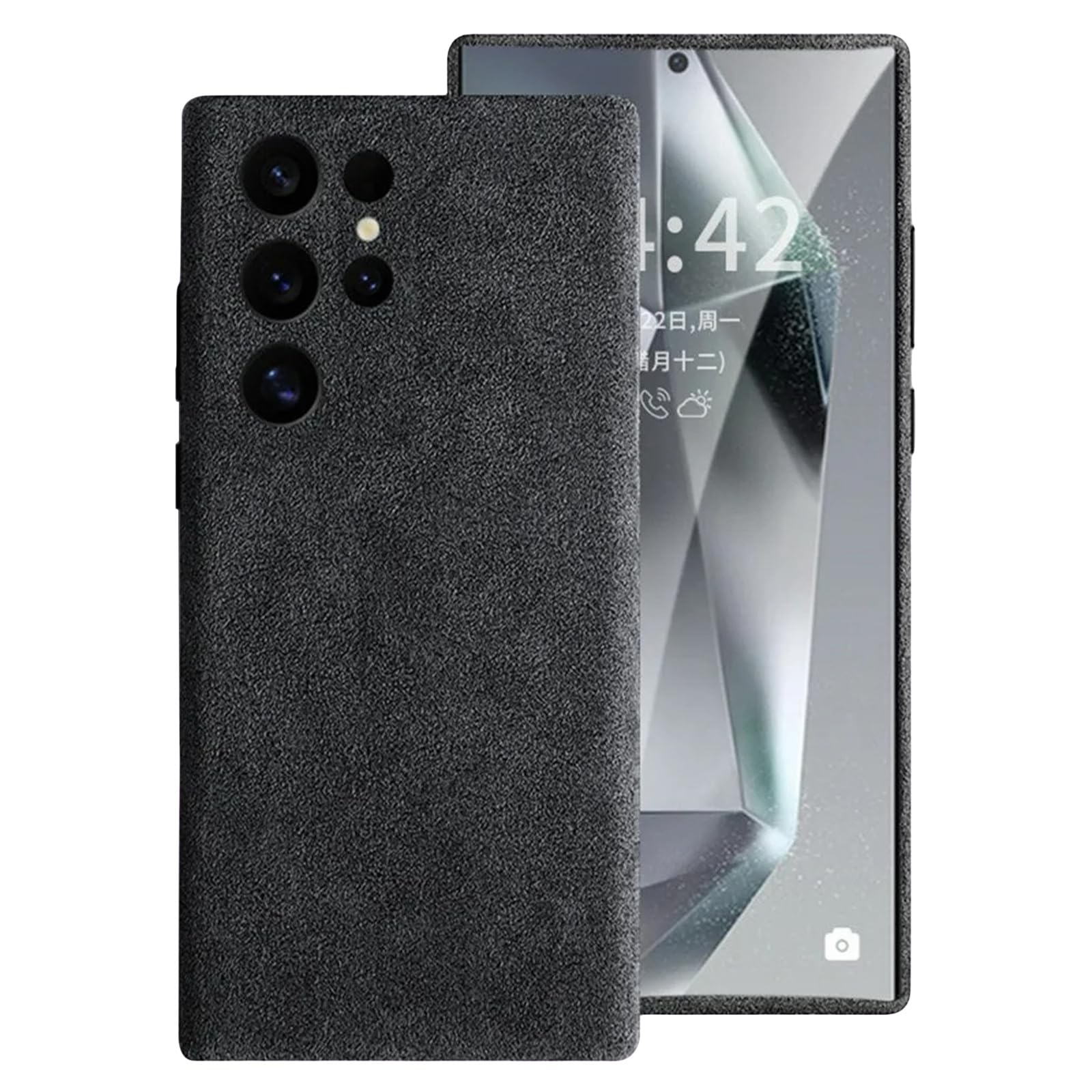 Alcantara Wildleder-Hülle für Samsung Galaxy S25 Ultra/S25 Plus/S25, kompatibel mit MagSafe Echtes italienisches Wildleder, handgefertigt, ultradünn, rutschfest, kratzfest, Dunkelgrau, S25 Ultra