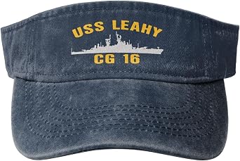 USS Leahy Cg 16 Denim Hollow Top Visor Baseball Cap for Men and Women Large Brim Sun Protection