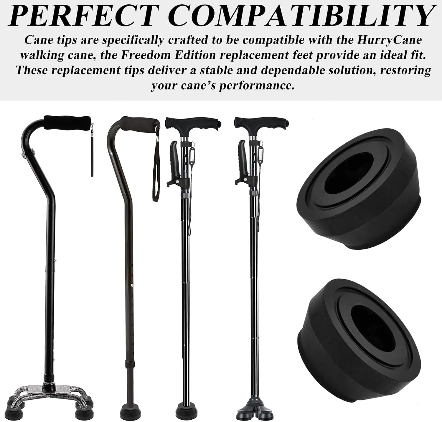 6 Pack Cane Tips Replacement Screw Compatible with HurryCane Freedom Edition Walking Cane Anti Slip Replacement Feet Parts Cane Accessories