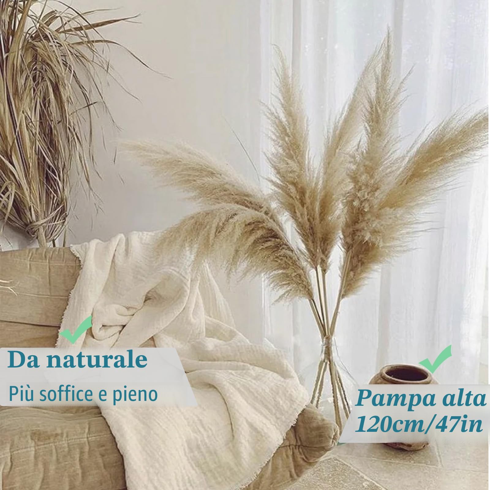 10 Pezzi 100cm Grandi Fiori di Pampa Artificiali Soffici,Piume Erba Della Pampas Naturali,Boho Home Decor,Decorazione Alta di Erba di Pampa Naturale,per Matrimoni,Feste