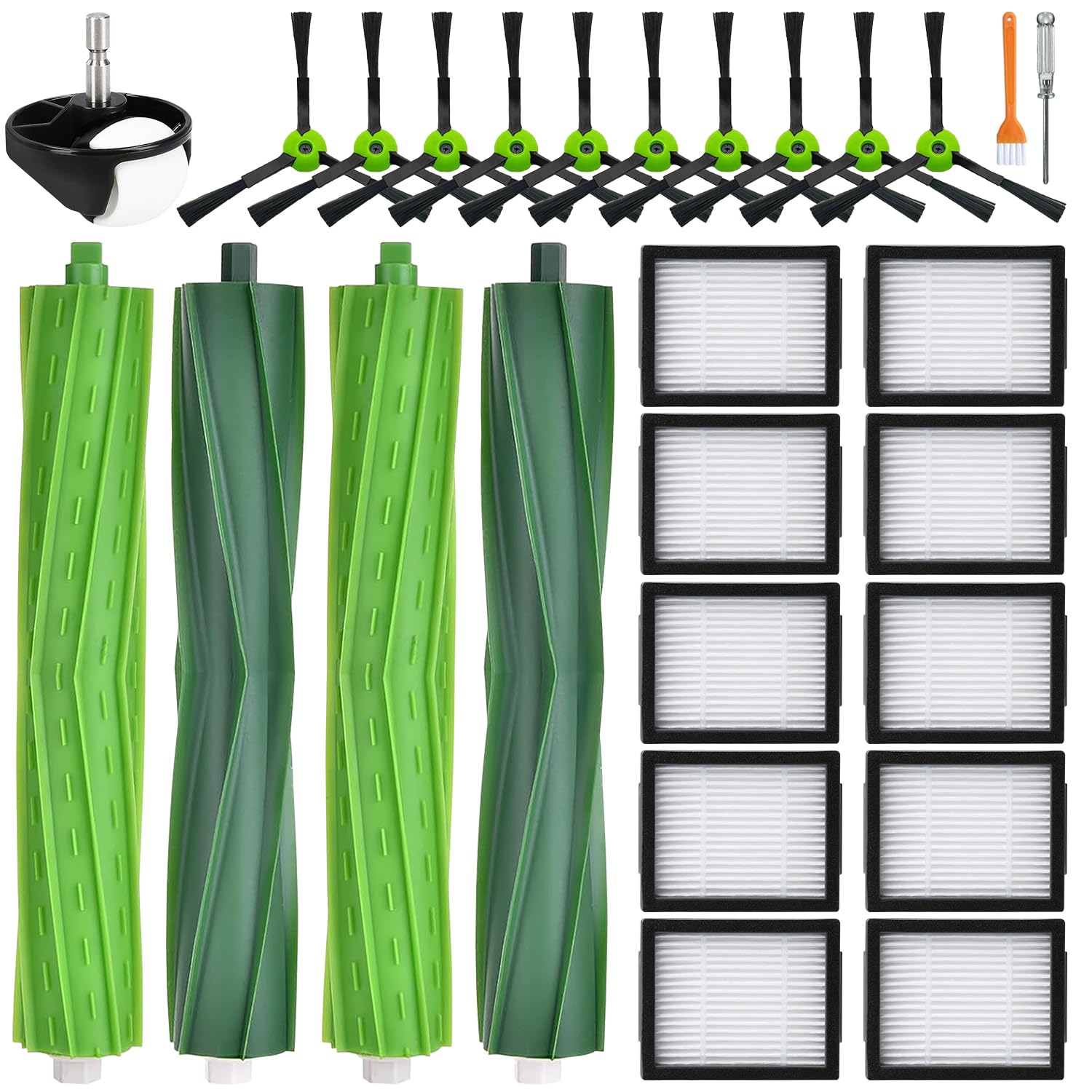 23 Pack Replacement Parts for iRobot Roomba i7 i7+ i3 i3+ i4 i4+ i5 i5+ i6 i6+ i8 i8+ E5 E6 E7 j6 j6+ j7 j7+ Combo i5 i5+ j5 j5+, 4 Roller Brush 10 Filter 10 Side Brush 1 Front Caster Wheel