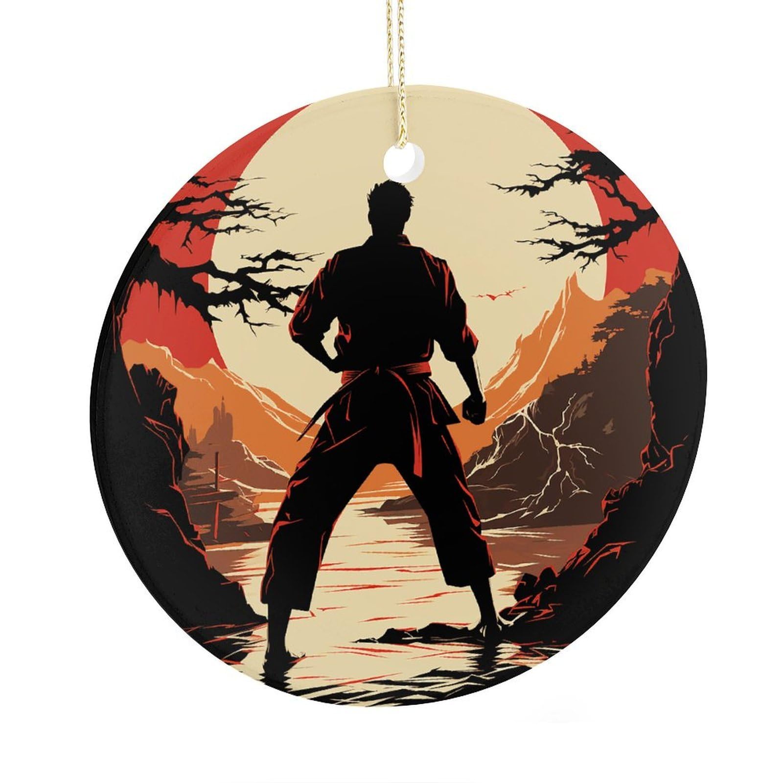 Fekiloot Men's Style Karate Christmas Ornats 2.9 Inch Round Ceramic Ornat Keepsake Thank You Gifts For Office, Room, Home - Holiday Present Ideas