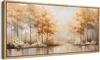 MUDECOR Extra Large Framed Canvas Print Wall Art Elegant Forest Landscape Warm Tones Vintage Inspired Colorful Stripes Antique Retro Fine Art Illustrations Decorative Colorful for Bedroom - 60"x30"