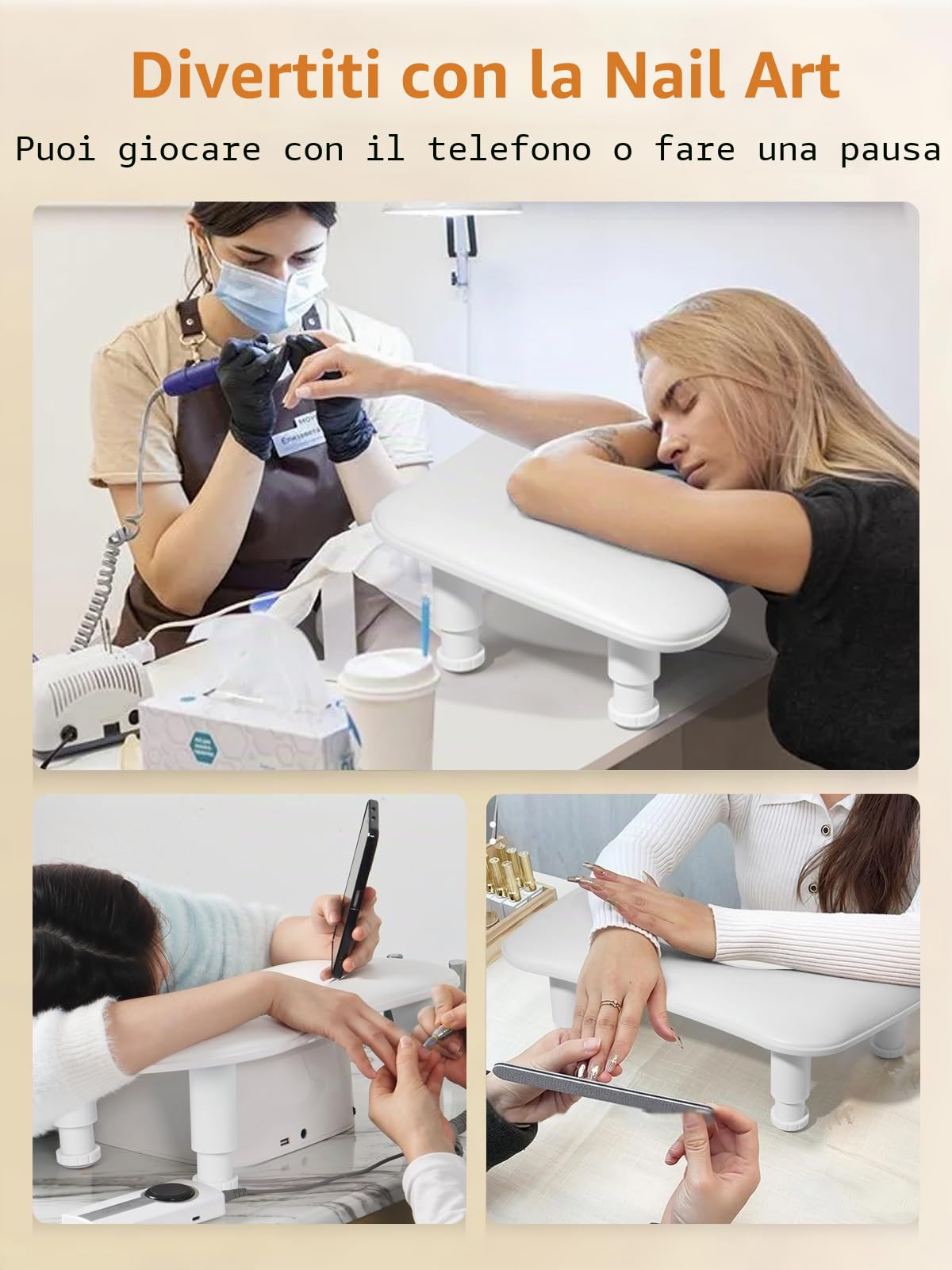 Deciniee Poggiamano per Unghie: Forma U Appoggia Mani per Unghie - Altezza Regolabile Poggia Mani per Unghie per Tavolo Manicure Tavolo Estetista per Unghie - Bianco