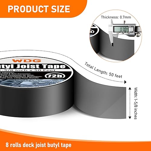 Miniatura 2 de WDG Cinta de vigueta de butilo para cubierta, 8 rollos de cinta de vigueta de cubierta de 2 x 50 pies para vigas y vigas de cubierta intermitentes,