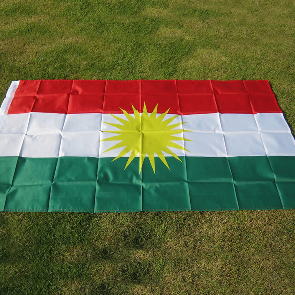 Drapeau Décoration Drapeau Kurdistan Moving Mountains - 145 X 85 Cm, Côtés Dorés - Drapeau Kurde Haute Qualité Drapeau Avec Bordure Dorée