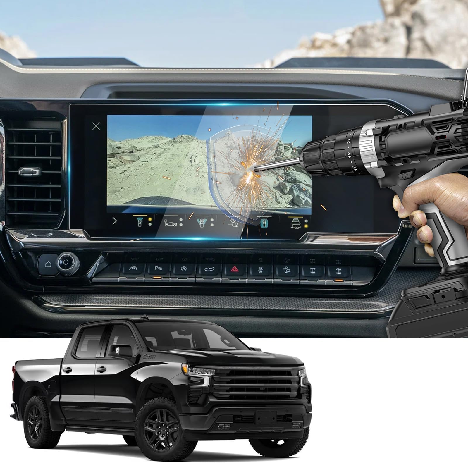 YEE PIN GMC Elevation 13.4'' Screen Protector 2022 GMC Sierra Accessories, 2022 GMC Sierra 1500 SLE Screen Protector 13.4'' for 2022 GMC Sierra 1500 SLT, 9H Hardness Glass 2022 Sierra Screen Protector