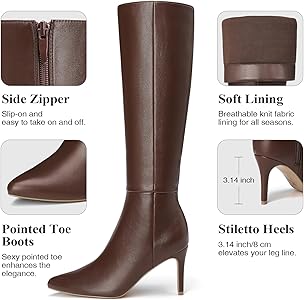 brown high heel dress boots Olivia Leather High Heel Boots - Brown 11