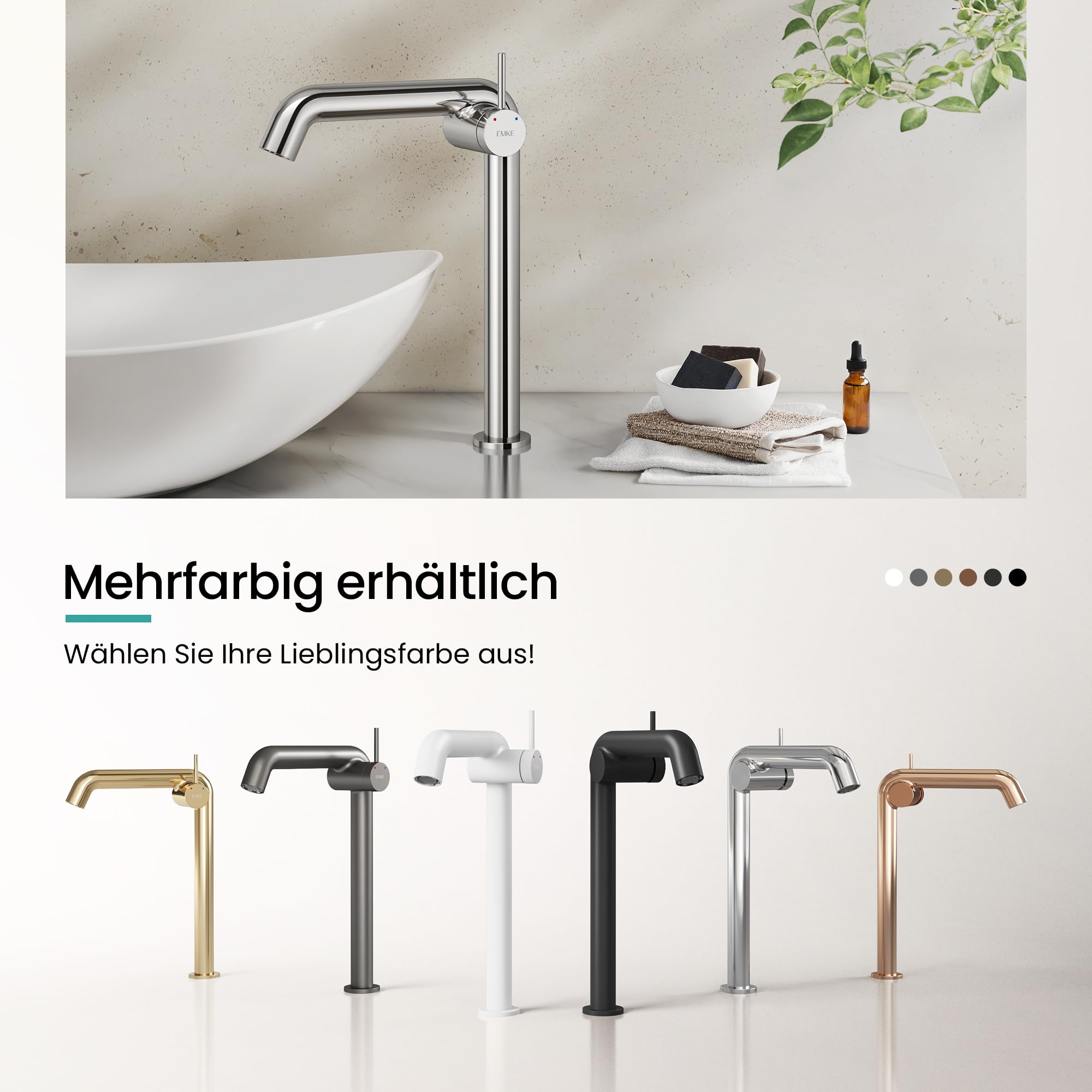 EMKE Wasserhahn Bad Chrom, 332 x 220 x 76 mm, Messing, Keramikkartusche, Badarmatur, Wasserhahn mit Luftsprudler, Waschtischarmatur, Mischbatterie Waschbecken-Armatur einfache Installation