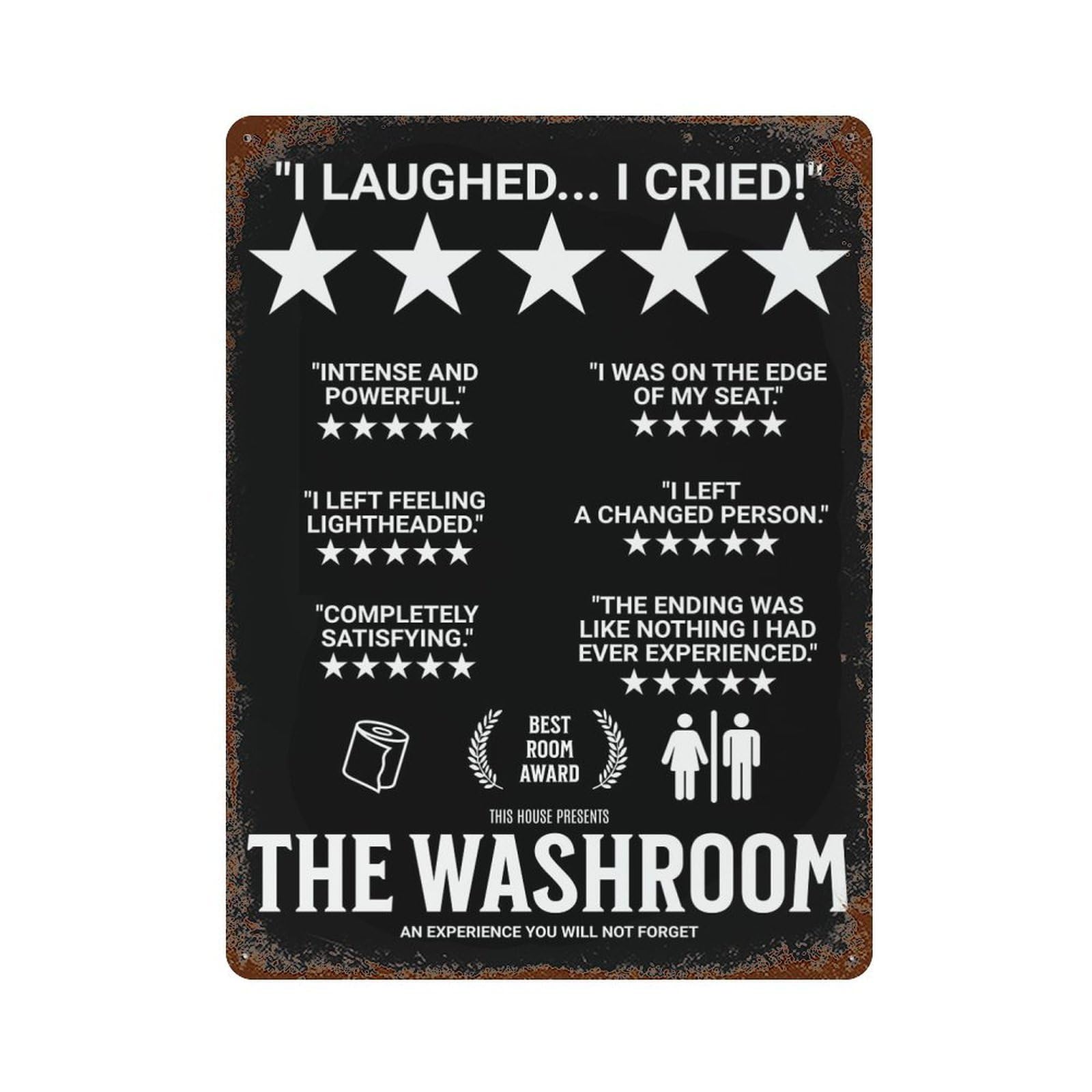 WASHROOM LAUGHED CRIED 15.7"x11.8" Distressed Metal Wall Sign, Retro Wall Decor for Garage, Bar And Workshop Decor