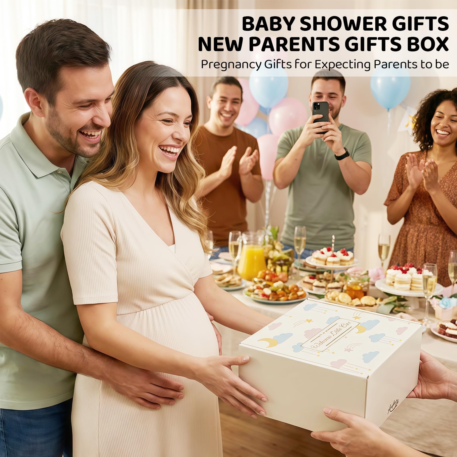 Juego de regalos para nuevos padres para parejas, regalos de revelación de género con vasos de vidrio para mamá y papá, cesta de regalo de embarazo para nuevos padres, anunciantes de embarazo
