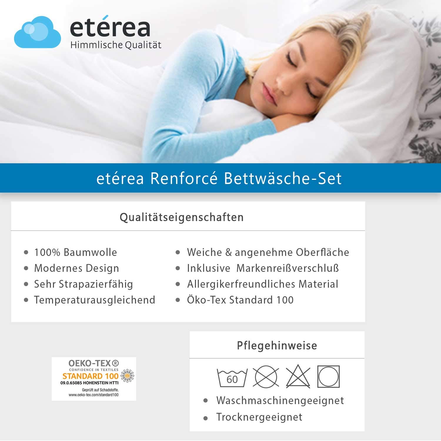 etérea Renforcé Bettwäsche Federn Weiß 4 TLG. 2X 135x200 cm + 2X 80x80 cm
